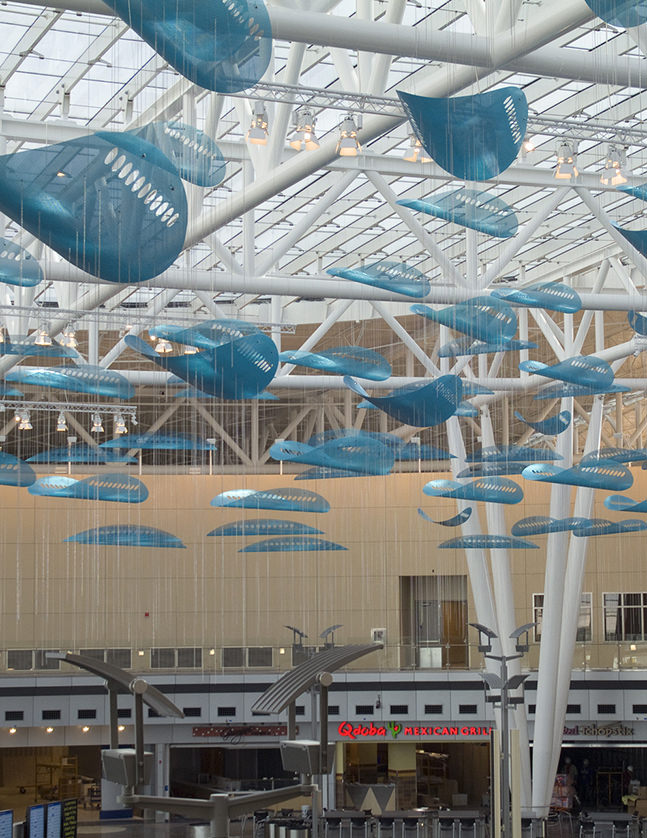 Talley and Rob Fisher's JetStream, public art sculpture, in Indianapolis International Airport