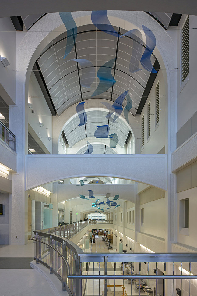 Sea Change sculpture by Talley Fisher hangs high in the atrium in US Naval Hospital, Guam