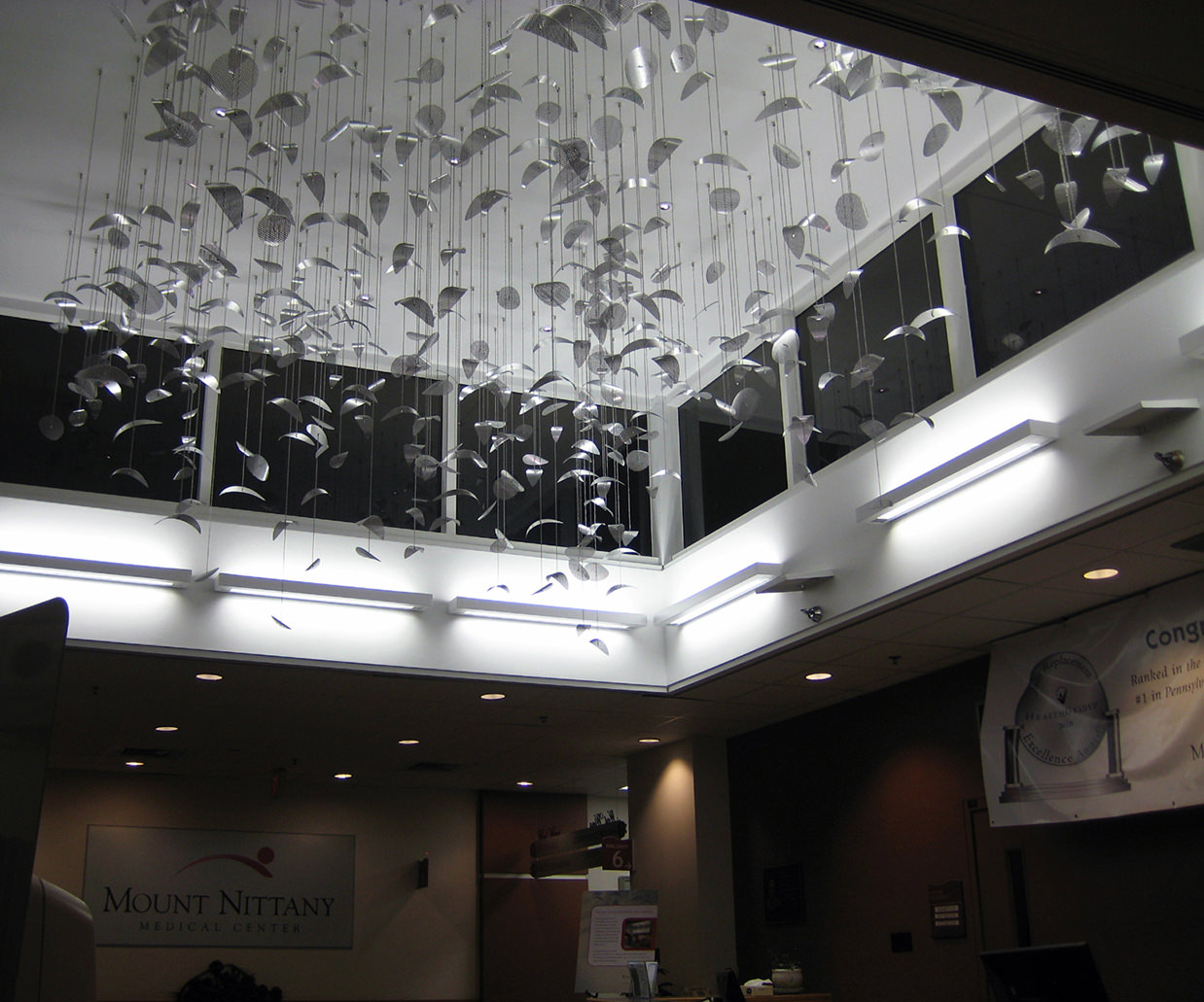 Constellation suspended sculpture by Talley Fisher,located at Mount Nittany Medical Center