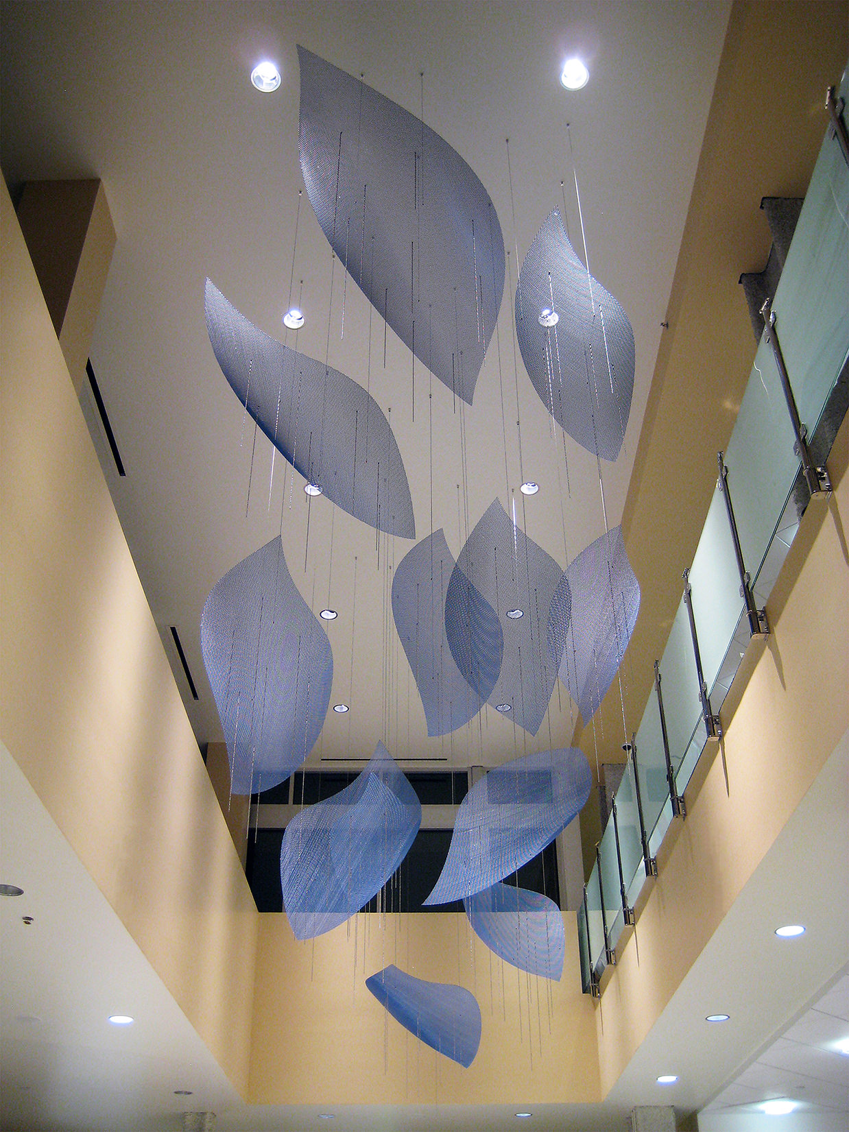 Crescendo suspended sculpture by Talley Fisher in George and Julia Argyros Health Center
