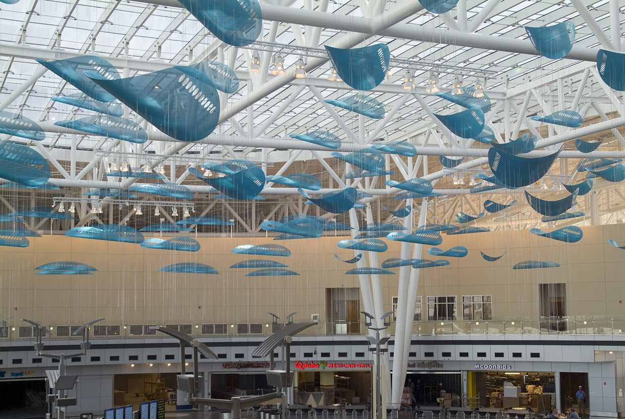 Talley and Rob Fisher's JetStream, public art sculpture, in Indianapolis International Airport